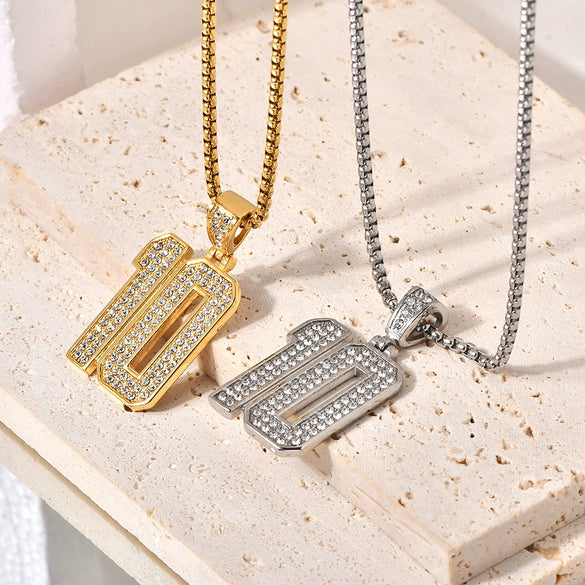 Wholesale Hip Hop Jewelry Titanium Steel Goldplated Geometric Diamondembedded Necklace