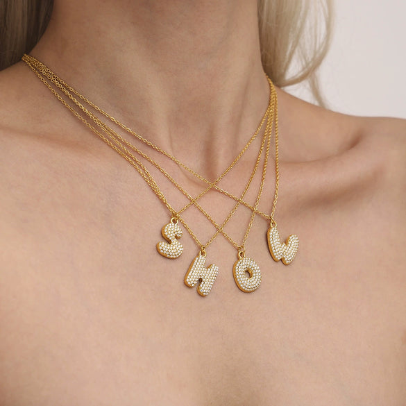 Wholesale Hip Hop Light Luxury Geometric Letter Zircon Stainless Steel Necklace With Electroplating