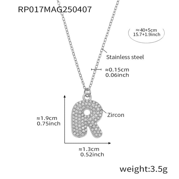 Wholesale Hip Hop Light Luxury Geometric Letter Zircon Stainless Steel Necklace With Electroplating