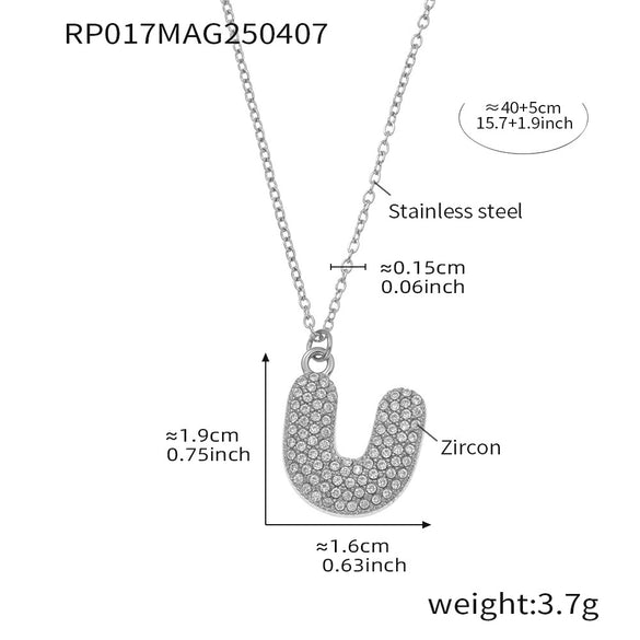 Wholesale Hip Hop Light Luxury Geometric Letter Zircon Stainless Steel Necklace With Electroplating