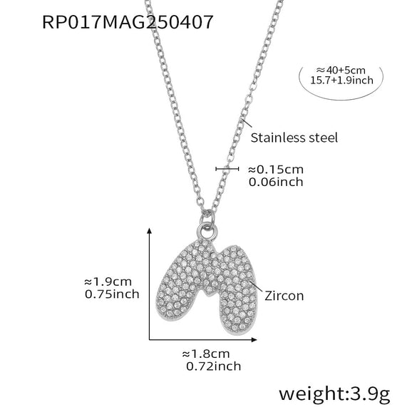 Wholesale Hip Hop Light Luxury Geometric Letter Zircon Stainless Steel Necklace With Electroplating