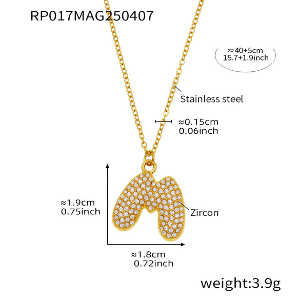 Wholesale Hip Hop Light Luxury Geometric Letter Zircon Stainless Steel Necklace With Electroplating