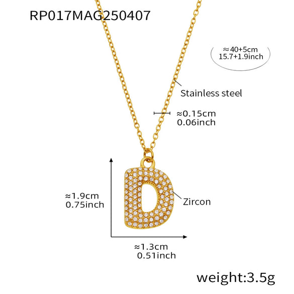 Wholesale Hip Hop Light Luxury Geometric Letter Zircon Stainless Steel Necklace With Electroplating