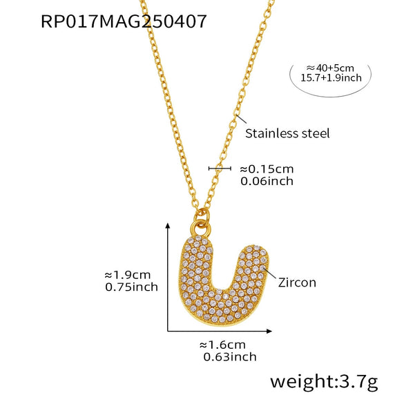 Wholesale Hip Hop Light Luxury Geometric Letter Zircon Stainless Steel Necklace With Electroplating