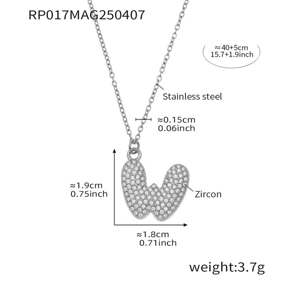 Wholesale Hip Hop Light Luxury Geometric Letter Zircon Stainless Steel Necklace With Electroplating