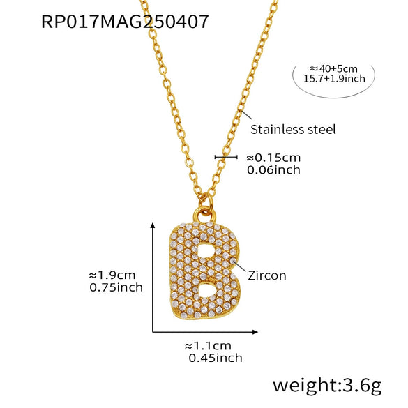 Wholesale Hip Hop Light Luxury Geometric Letter Zircon Stainless Steel Necklace With Electroplating
