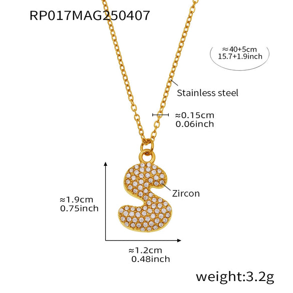 Wholesale Hip Hop Light Luxury Geometric Letter Zircon Stainless Steel Necklace With Electroplating