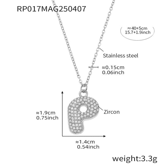 Wholesale Hip Hop Light Luxury Geometric Letter Zircon Stainless Steel Necklace With Electroplating