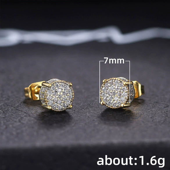 Wholesale Hip Hop Men's Earrings Copper Geometric Micro Inlaid Zircon Electroplated