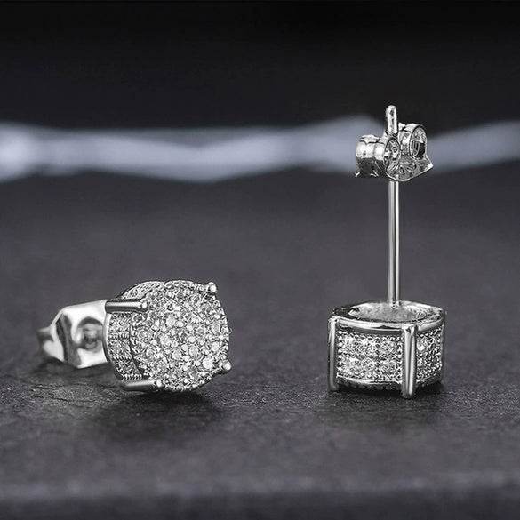Wholesale Hip Hop Men's Earrings Copper Geometric Micro Inlaid Zircon Electroplated