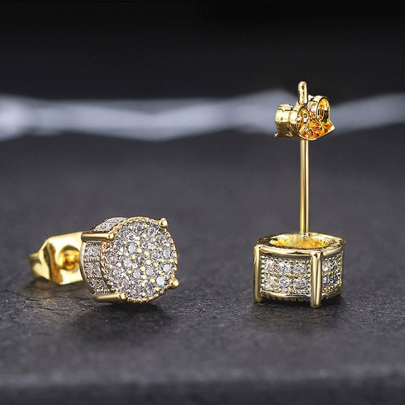 Wholesale Hip Hop Men's Earrings Copper Geometric Micro Inlaid Zircon Electroplated