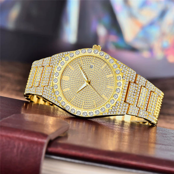 Wholesale Hip Hop Men's Quartz Watch With Printed Logo Alloy Case And Strap Round Dial