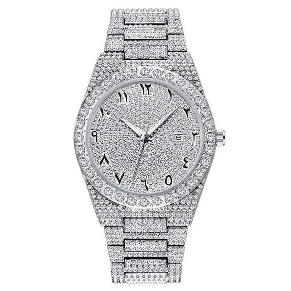 Wholesale Hip Hop Men's Quartz Watch With Printed Logo Alloy Case And Strap Round Dial