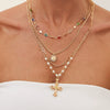 Wholesale Hip Hop Metal Cross Sun Pendant Imitation Pearl Necklace Alloy Copperclad Iron Iron Copper Chain Rhinestone Electroplating Geometric Style Women's