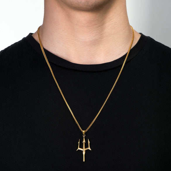 Wholesale Hip Hop Necklace Copper And Titanium Steel Trident Pendant With Geometric Pattern Electroplating Cuban Chain