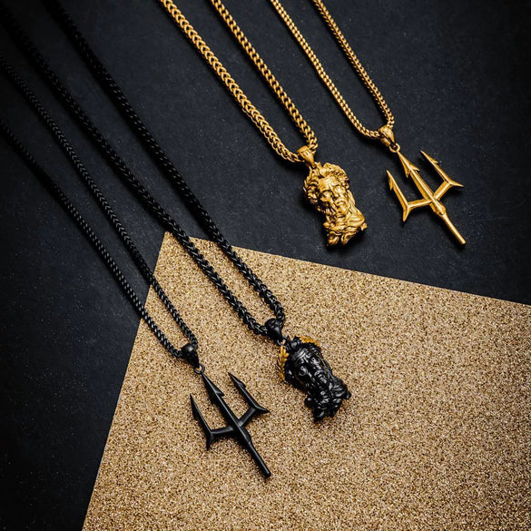 Wholesale Hip Hop Necklace Copper And Titanium Steel Trident Pendant With Geometric Pattern Electroplating Cuban Chain