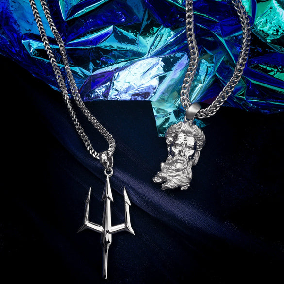 Wholesale Hip Hop Necklace Copper And Titanium Steel Trident Pendant With Geometric Pattern Electroplating Cuban Chain