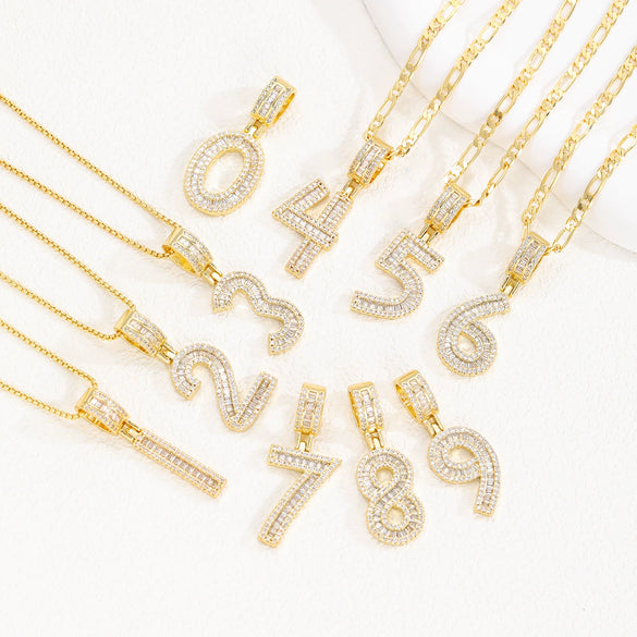 Wholesale Hip Hop Pendant Necklace Copper Microinlaid Zircon With Letters Numbers Text
