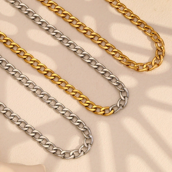 Wholesale Hip Hop Personality Cuban Chain Necklace Stainless Steel 18K Gold Plated Geometric Style Polished Chain For Women