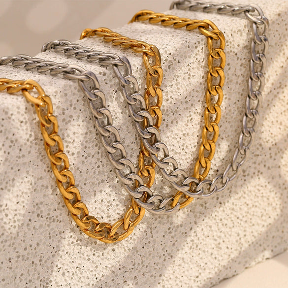 Wholesale Hip Hop Personality Cuban Chain Necklace Stainless Steel 18K Gold Plated Geometric Style Polished Chain For Women
