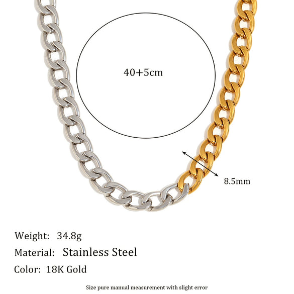 Wholesale Hip Hop Personality Cuban Chain Necklace Stainless Steel 18K Gold Plated Geometric Style Polished Chain For Women