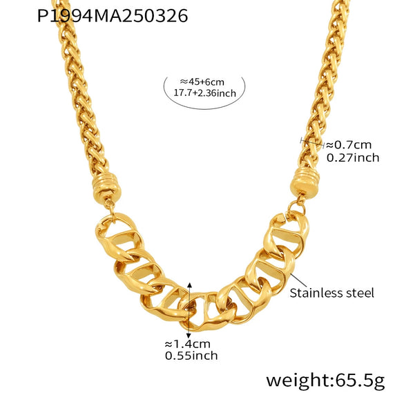Wholesale Hip Hop Pig Nose Chain Necklace In Stainless Steel With Geometric Pattern And 18K True Gold Plated Electroplating For Women