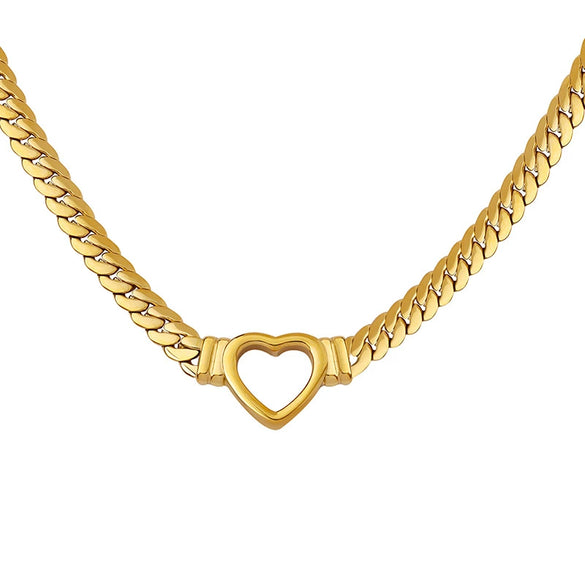 Wholesale Hip Hop Punk Geometric Heart Cuban Chain Ring Necklace In Titanium Steel 18K Gold Plated Jewelry