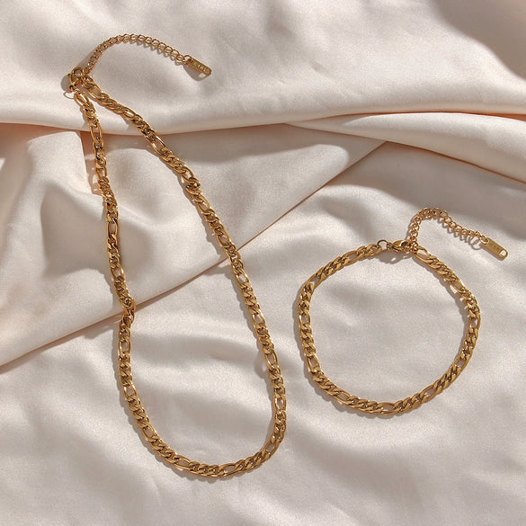 Wholesale Hip Hop Punk Thick Figaro Chain Bracelet Jewelry In Stainless Steel With Gold Plated Geometric Design