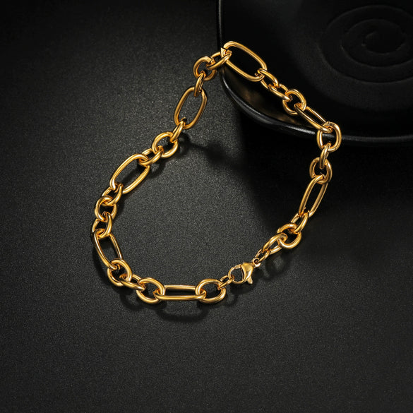 Wholesale Hip Hop Punk Unisex Geometric Stainless Steel Chain Bracelet Jewelry With Electroplating