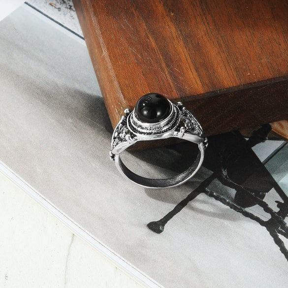 Wholesale Hip Hop Retro Geometric Alloy Ring Set With Black Gemstones