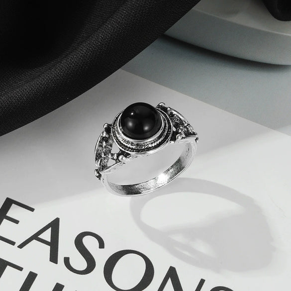 Wholesale Hip Hop Retro Geometric Alloy Ring Set With Black Gemstones