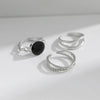 Wholesale Hip Hop Retro Geometric Alloy Ring Set With Black Gemstones