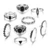 Wholesale Hip Hop Retro Geometric Alloy Ring Set With Black Gemstones