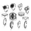 Wholesale Hip Hop Retro Geometric Alloy Ring Set With Black Gemstones