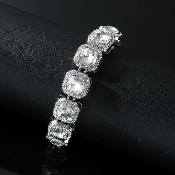 Wholesale Hip Hop Rhinestone Geometric Pattern Diamond Stitching Square Bracelet For Men And Women