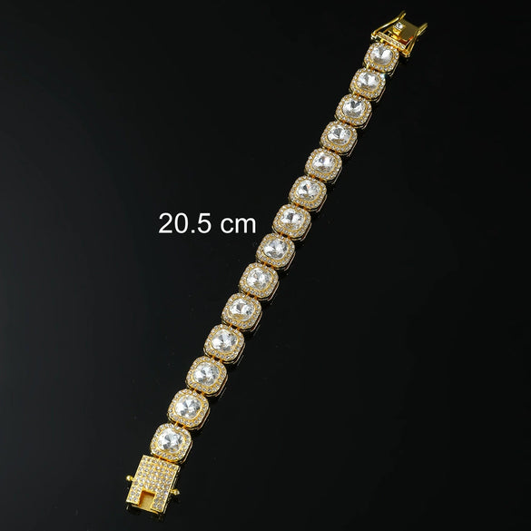Wholesale Hip Hop Rhinestone Geometric Pattern Diamond Stitching Square Bracelet For Men And Women