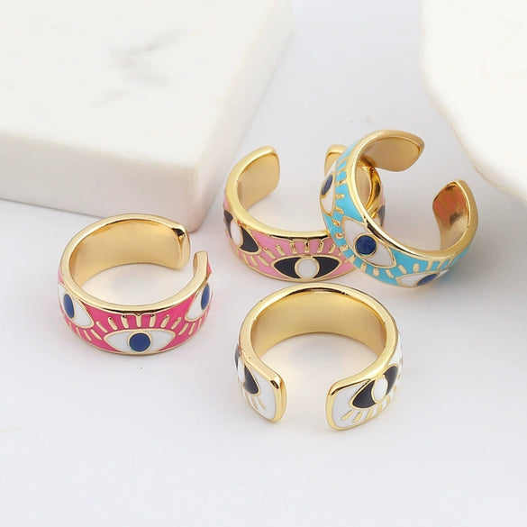 Wholesale Hip Hop Ring Female Devil's Eye Gold Plated Copper Ring