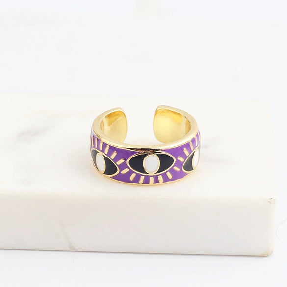 Wholesale Hip Hop Ring Female Devil's Eye Gold Plated Copper Ring