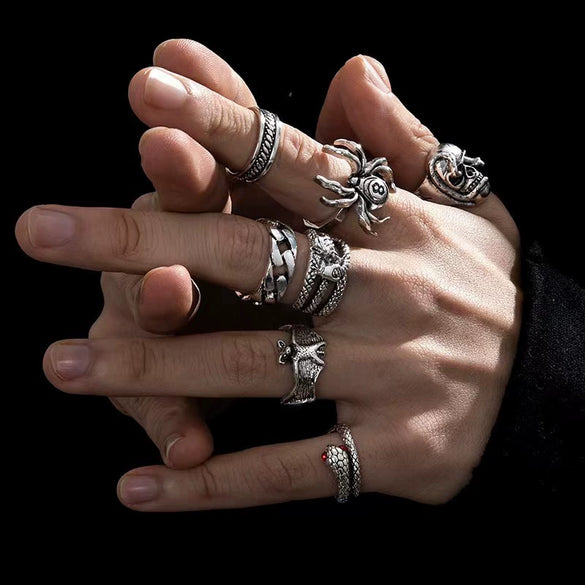 Wholesale Hip Hop Ring Zinc Alloy Distressed Animal Zodiac Geometric Design