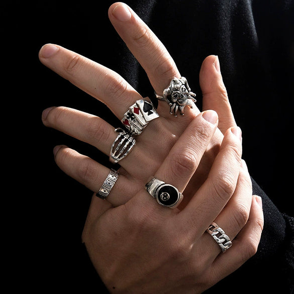 Wholesale Hip Hop Ring Zinc Alloy Distressed Animal Zodiac Geometric Design