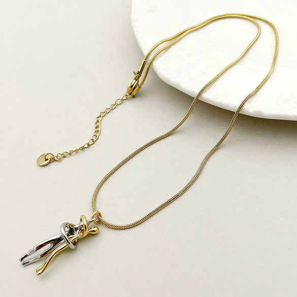 Wholesale Hip Hop Stainless Steel And Titanium Steel Villain Hug Pendant Necklace With Electroplating
