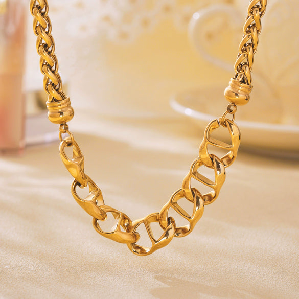 Wholesale Hip Hop 316L Stainless Steel Electroplated Geometric Pattern Light Luxury Style Women's Chain Necklace