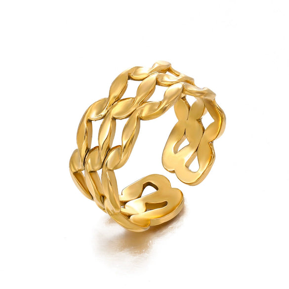 Wholesale Hip Hop Stainless Steel Geometric Ring Retro Popular Real Gold Electroplated For Women