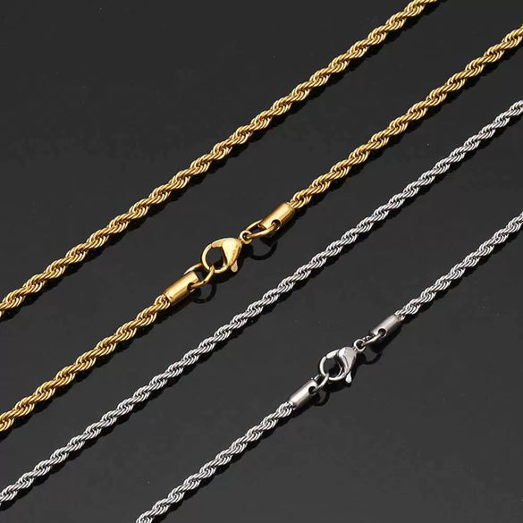 Wholesale Hip Hop Stainless Steel Twist Chain Necklace And Bracelet Gold Plated With Gemstones