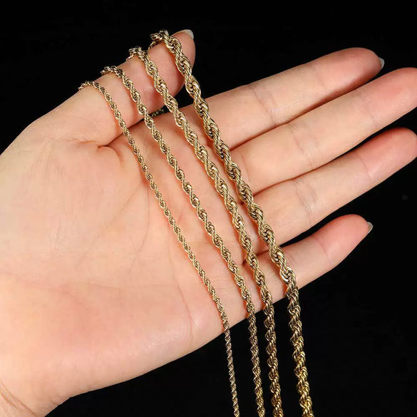 Wholesale Hip Hop Stainless Steel Twist Chain Necklace And Bracelet Gold Plated With Gemstones