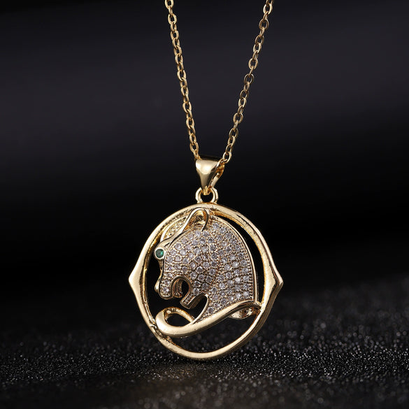 Wholesale Hip Hop Style Animal Pattern Copper Inlaid Zircon Goldplated Pendant Necklace