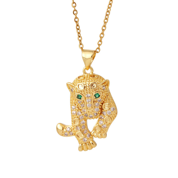 Wholesale Hip Hop Style Animal Pattern Copper Inlaid Zircon Goldplated Pendant Necklace