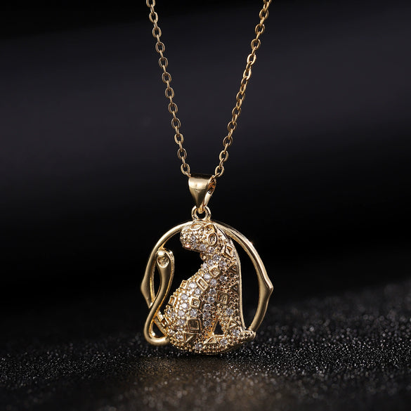 Wholesale Hip Hop Style Animal Pattern Copper Inlaid Zircon Goldplated Pendant Necklace