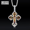 Wholesale Hip Hop Style Animal Zodiac Pattern Copper Cross Pendant Inlaid Zircon Men's Necklace