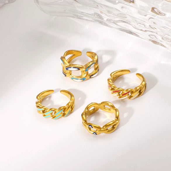 Wholesale Hip Hop Style Color Chain Ring And Bracelet In Stainless Steel With Geometric Pattern And Electroplating